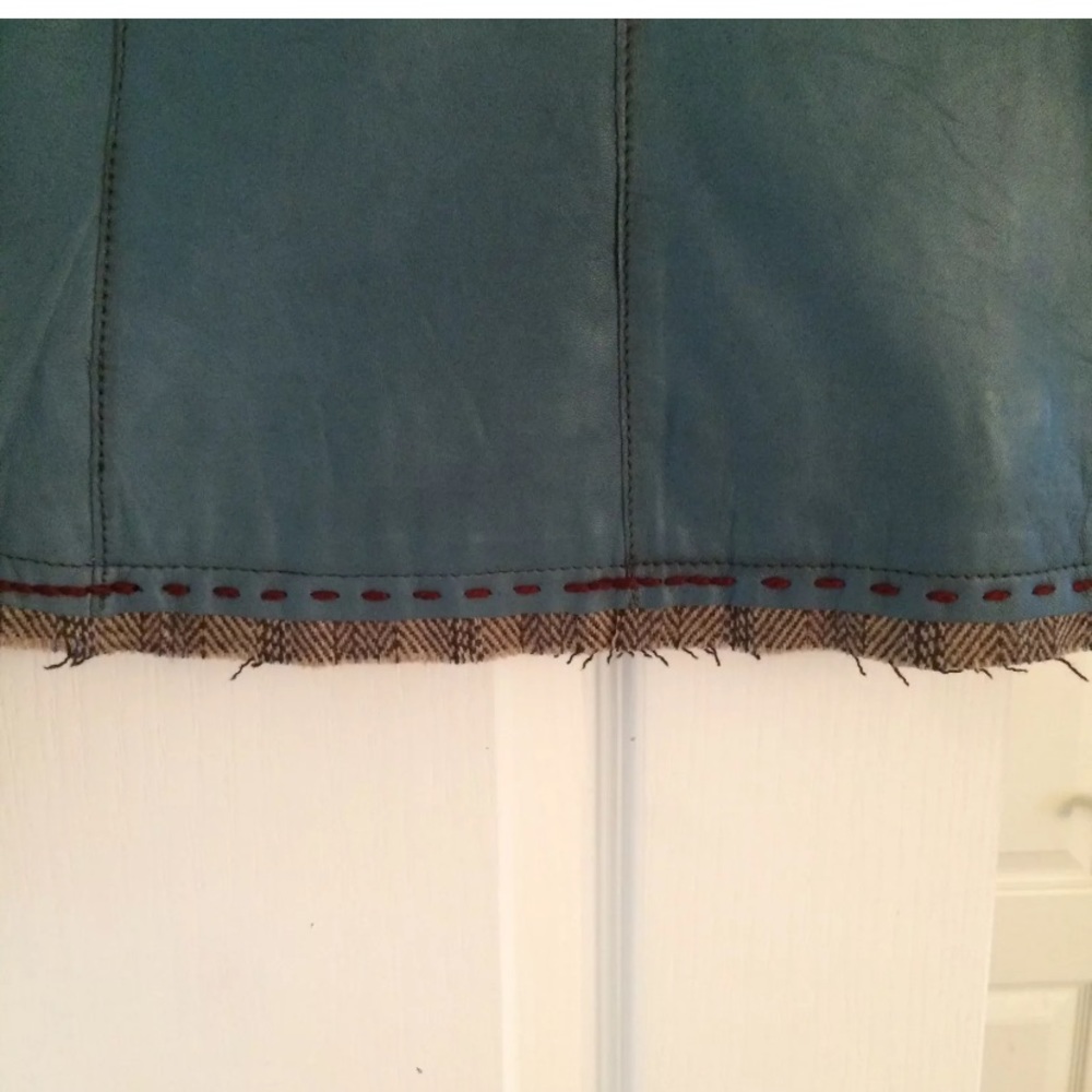 Blue Leather Jacket With Brown Thread Lining Small - Picture 6 of 11